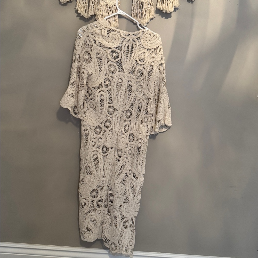 Beige Crochet Cotton Cardigan - Picture 5 of 6